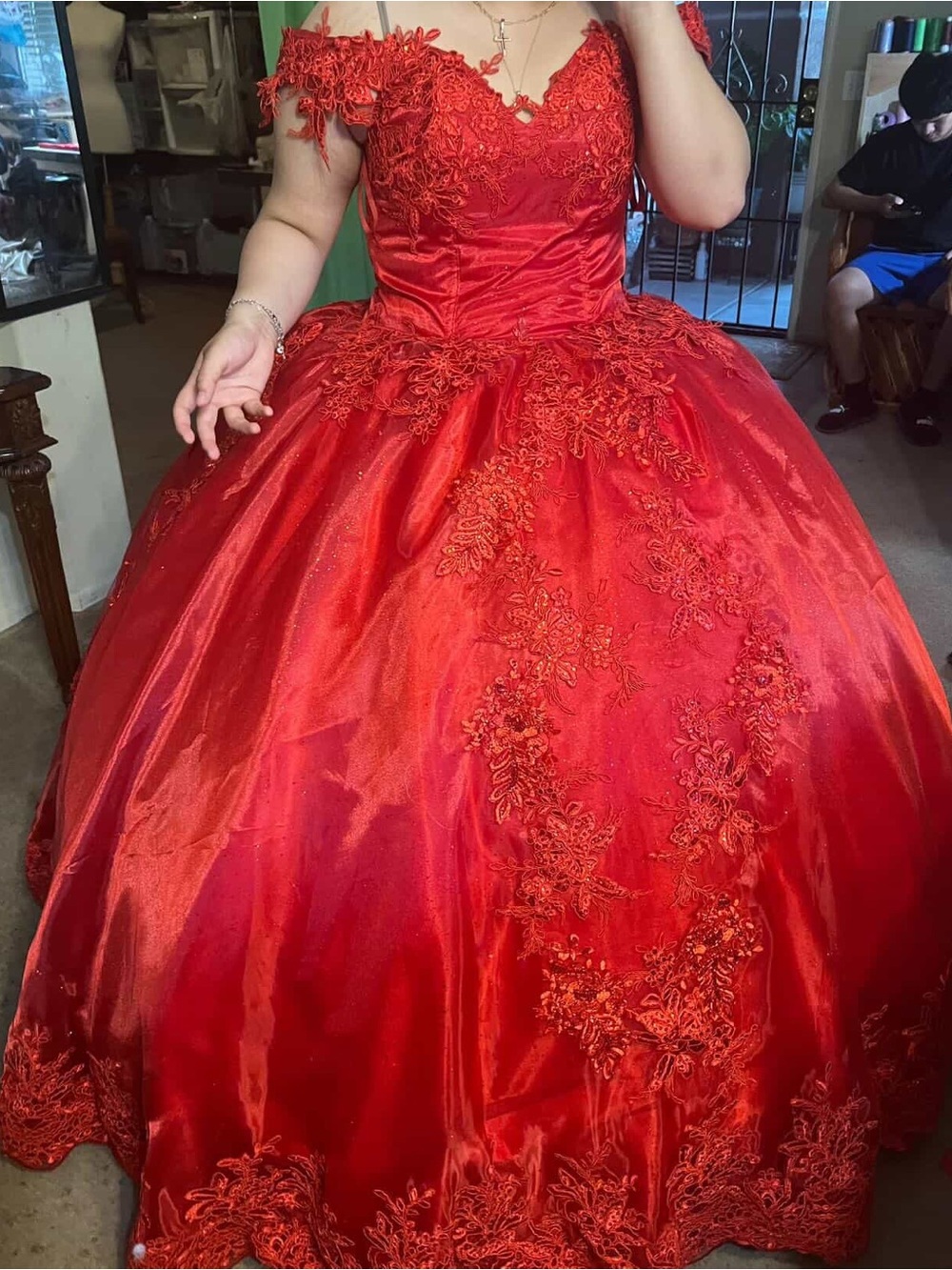 Red lace ball gown/ quinceañera dress for women